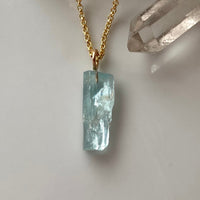 Raw Aquamarine Crystal Pendant Necklace, March Birthstone