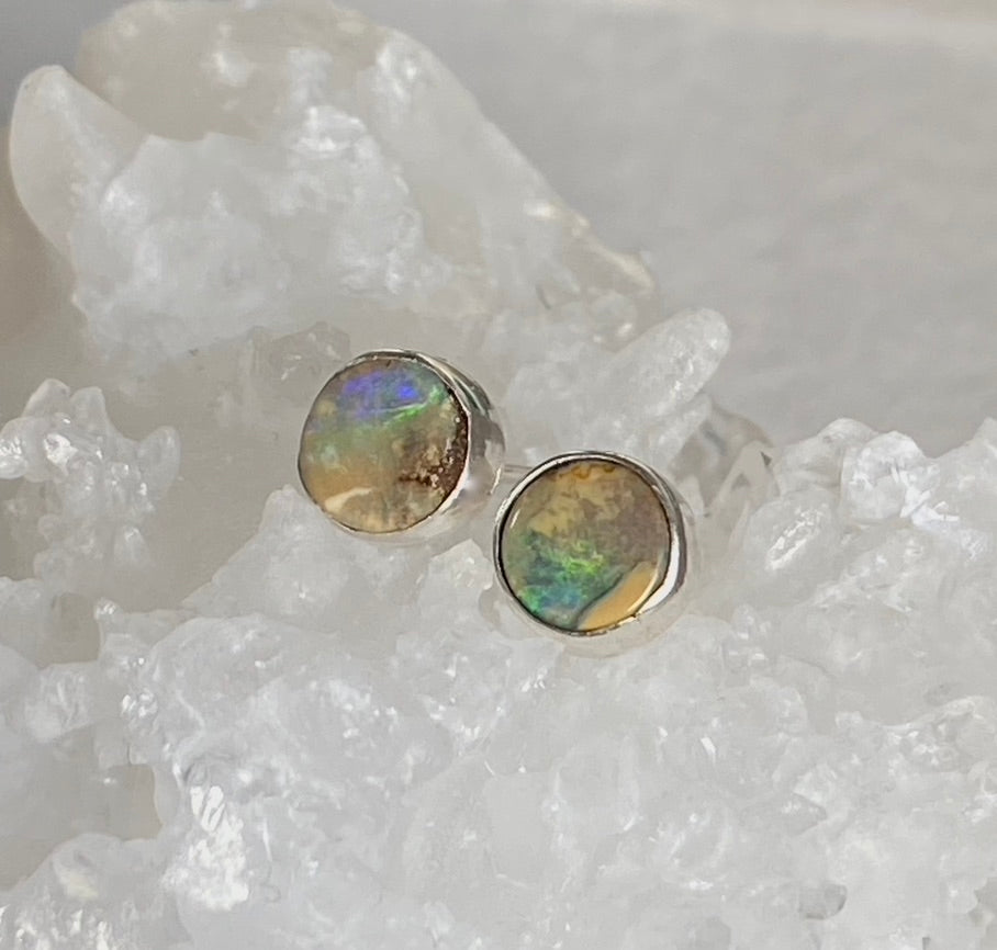 Australian Boulder Matrix Opal Stud Earrings, October Birthstone Earrings