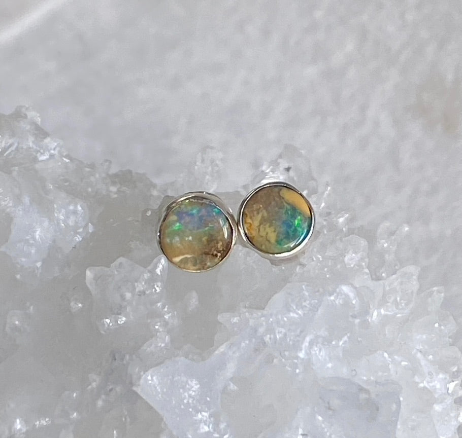 Australian Boulder Matrix Opal Stud Earrings, October Birthstone Earrings