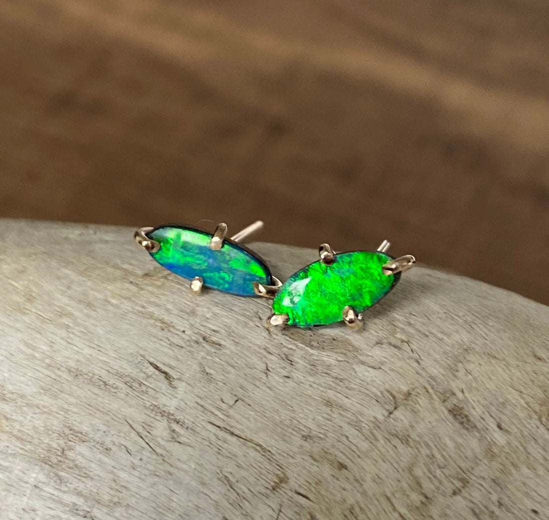 Australian Opal Stud Earrings, October Birthstone Gift