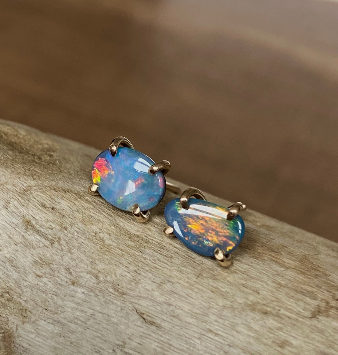 Australian Opal Stud Earrings, October Birthstone Gift