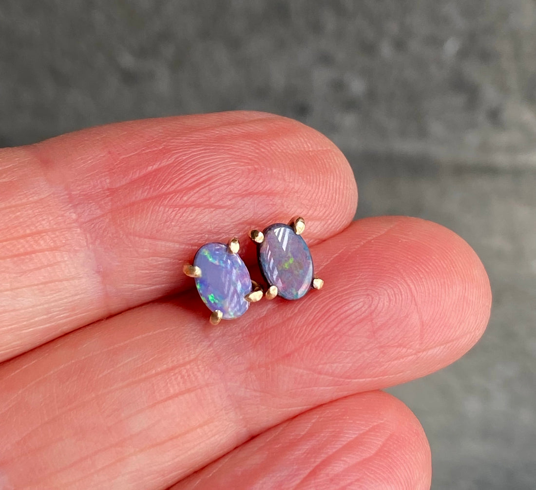 Australian Opal Stud Earrings, October Birthstone Earrings