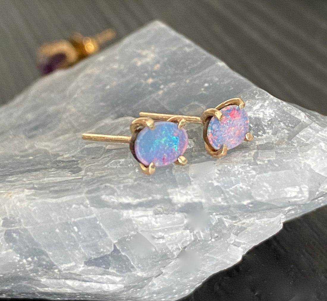 Australian Opal Stud Earrings, October Birthstone Earrings