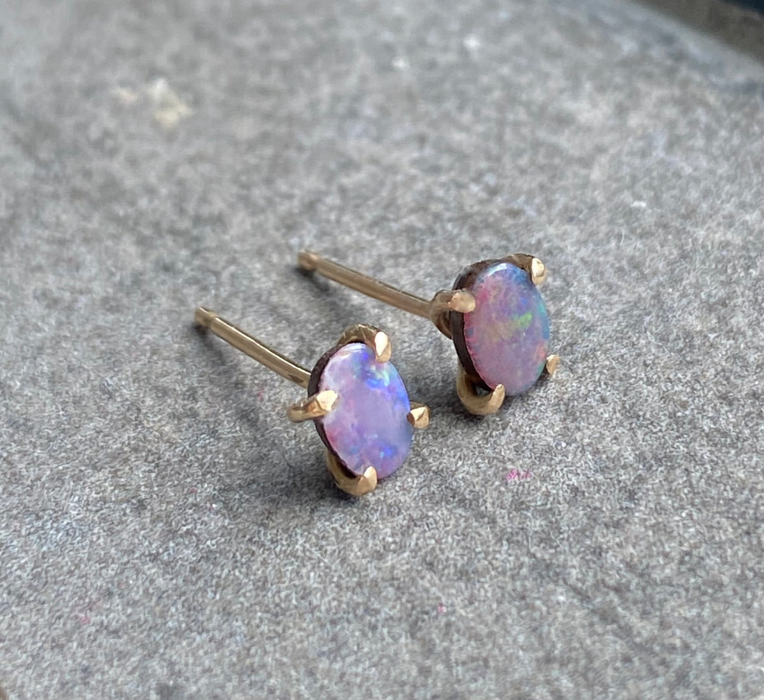Australian Opal Stud Earrings, October Birthstone Earrings