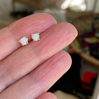 Australian White Opal Heart Stud Earrings, October Birthstone Earrings