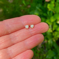 Australian White Opal Heart Stud Earrings, October Birthstone Earrings