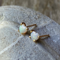 Australian White Opal Heart Stud Earrings, October Birthstone Earrings