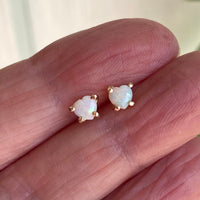 Australian White Opal Heart Stud Earrings, October Birthstone Earrings