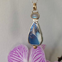 Australian Boulder Opal and Sri Lankan Moonstone Pendant Necklace, October June Birthstone Necklace