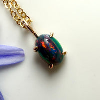 Ethiopian Black Opal Pendant Necklace, October Birthstone