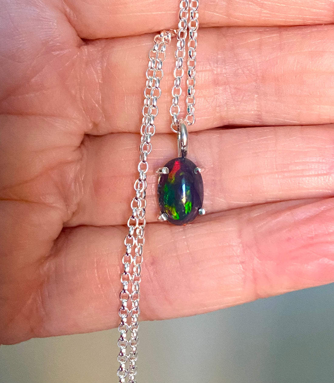 Ethiopian Black Opal Pendant Necklace, October Birthstone Necklace