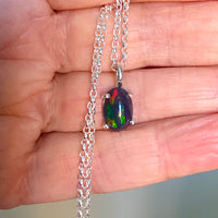Ethiopian Black Opal Pendant Necklace, October Birthstone Necklace