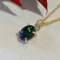 Ethiopian Black Opal Pendant Necklace, October Birthstone
