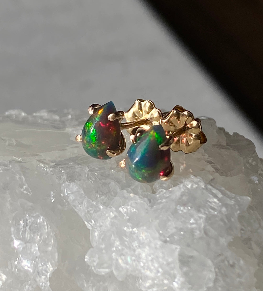 Ethiopian Black Opal Stud Earrings, October Birthstone Earrings