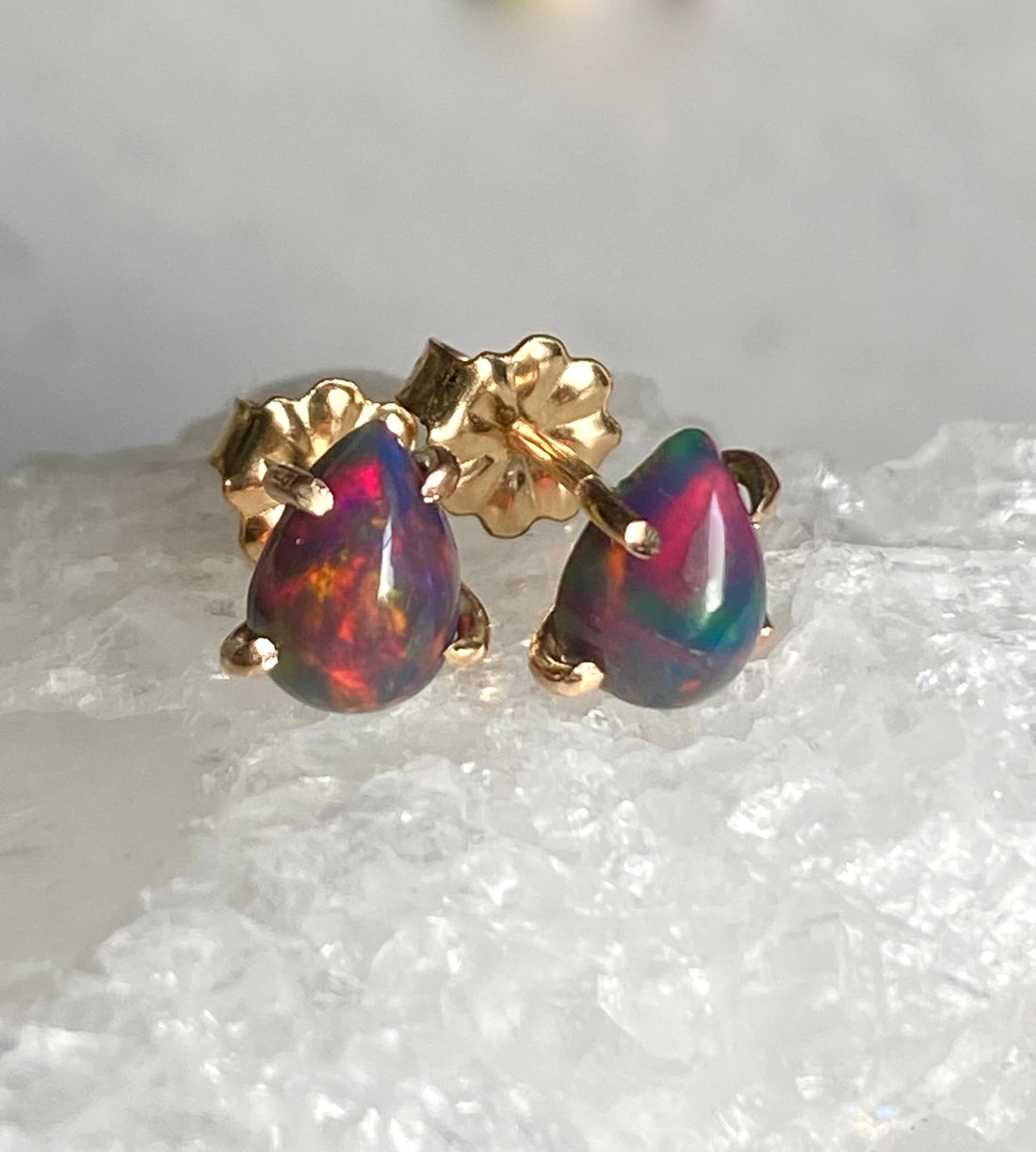 Ethiopian Black Opal Stud Earrings, October Birthstone Earrings