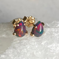 Ethiopian Black Opal Stud Earrings, October Birthstone Earrings