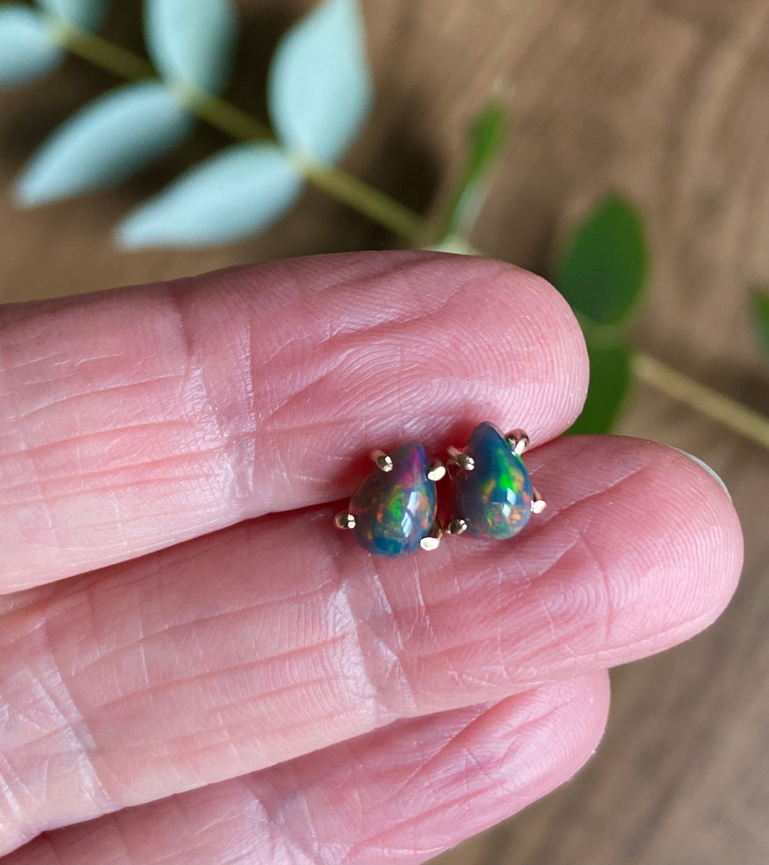 Ethiopian Black Opal Stud Earrings, October Birthstone Earrings