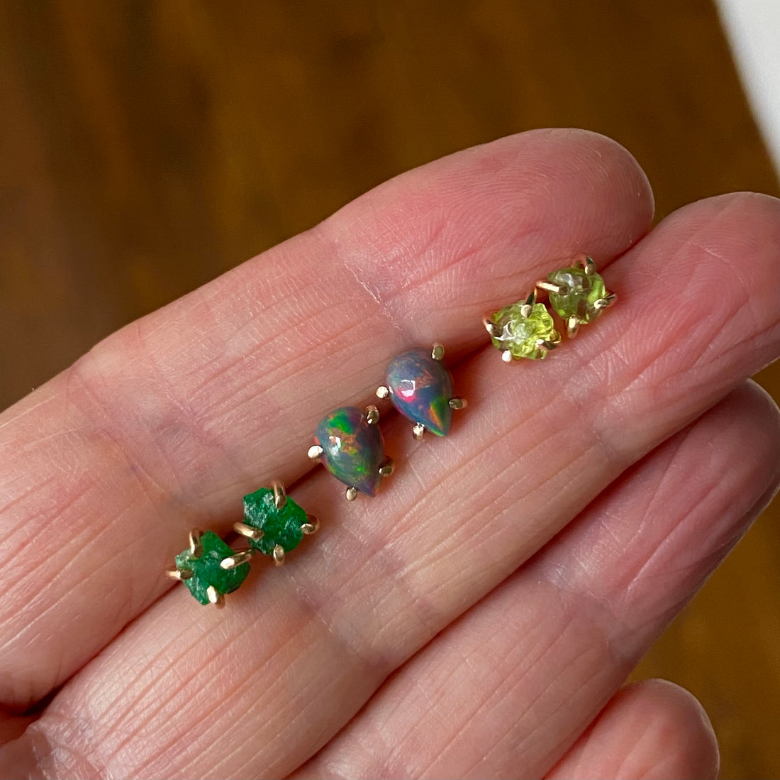 Raw Brazilian Peridot Stud Earrings, August Birthstone Earrings