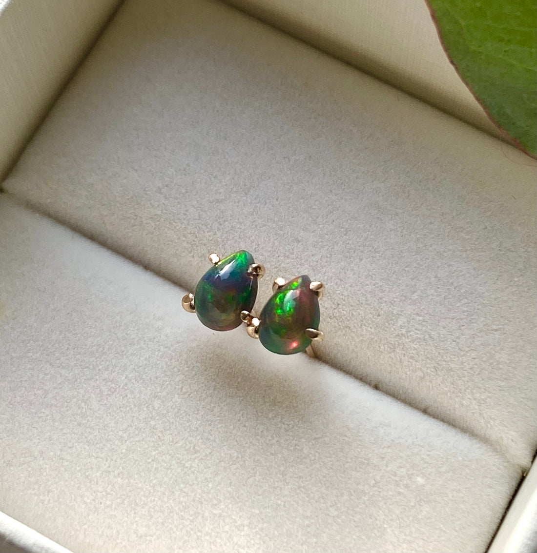 Ethiopian Black Opal Stud Earrings, October Birthstone Earrings