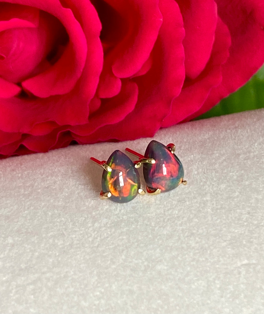 Ethiopian Black Opal 18k Gold Stud Earrings, October Birthstone Earrings