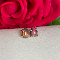 Ethiopian Black Opal 18k Gold Stud Earrings, October Birthstone Earrings