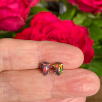 Ethiopian Black Opal 18k Gold Stud Earrings, October Birthstone Earrings