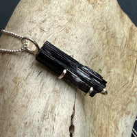 Unisex Raw Black Tourmaline Pendant Necklace, October Birthstone