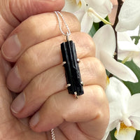 Unisex Raw Black Tourmaline Pendant Necklace, October Birthstone