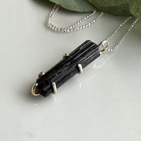 Unisex Raw Black Tourmaline Pendant Necklace, October Birthstone