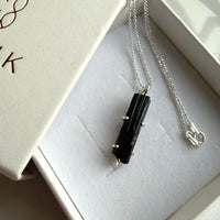 Unisex Raw Black Tourmaline Pendant Necklace, October Birthstone
