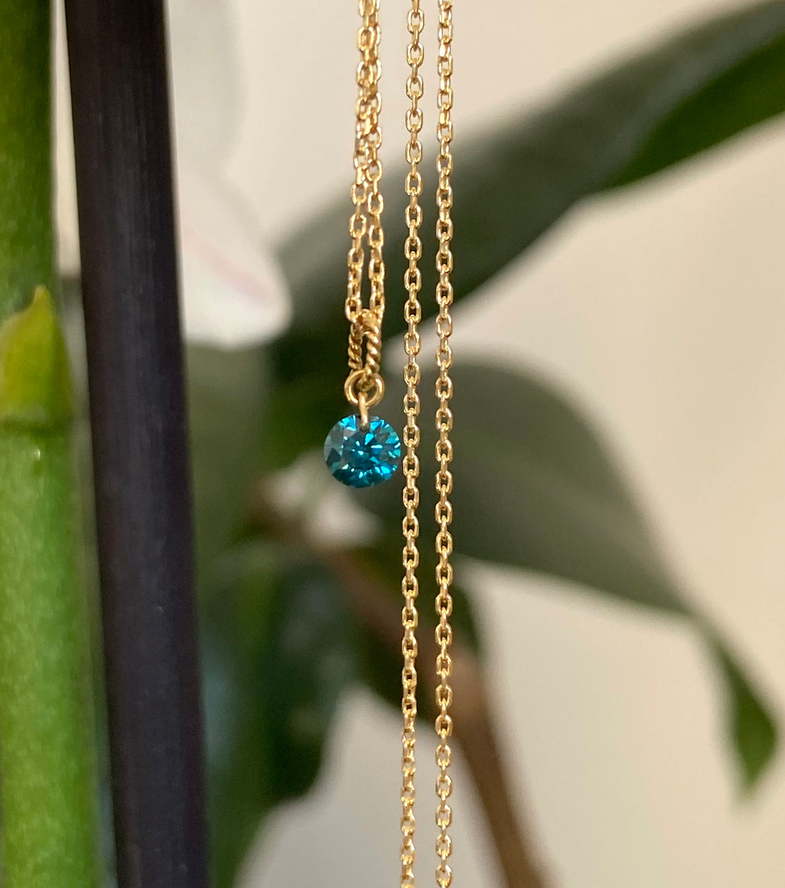 Blue Diamond Necklace, 18k Gold and Diamond Necklace, April Birthstone