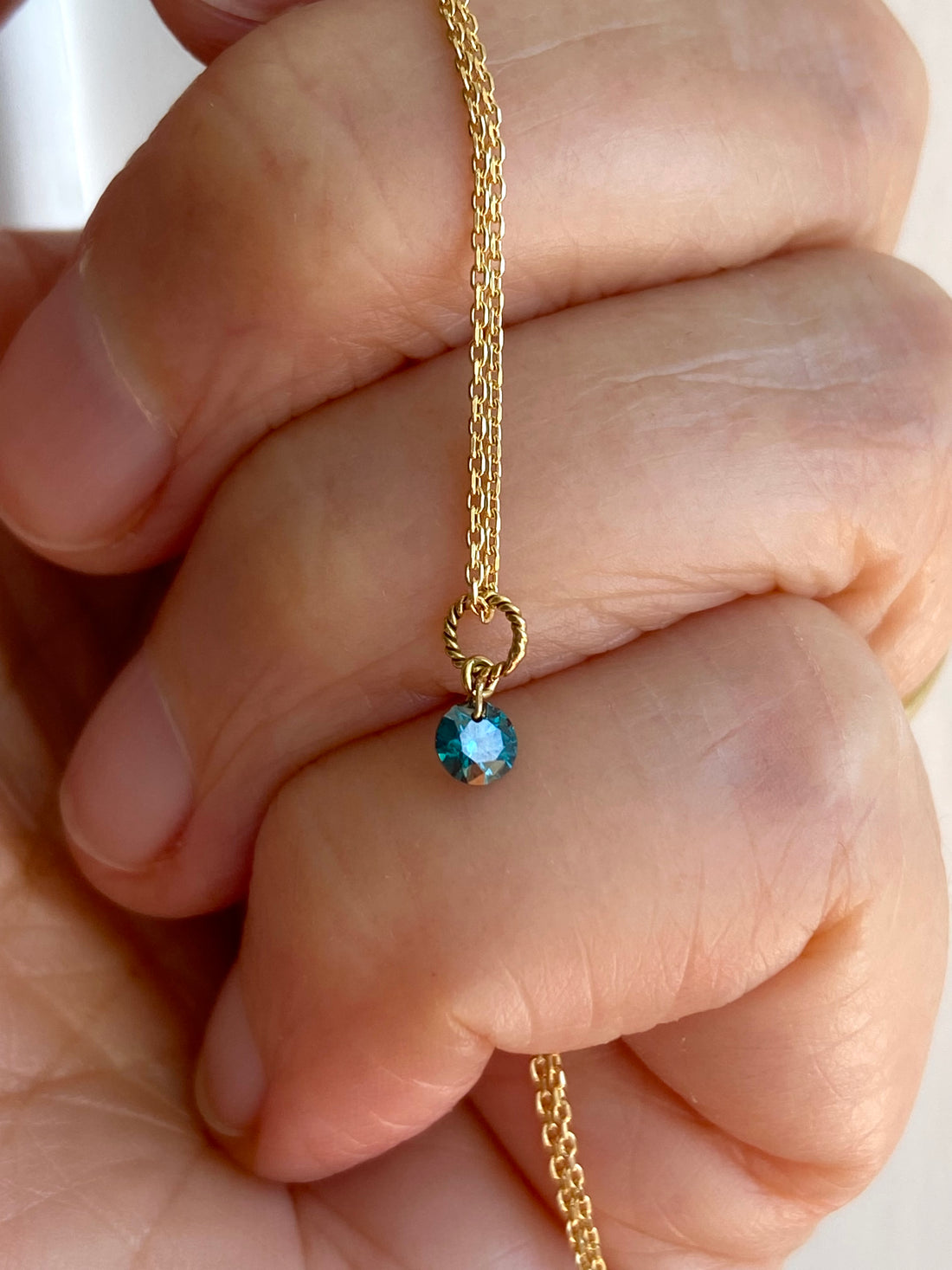 Blue Diamond Necklace, 18k Gold and Diamond Necklace, April Birthstone