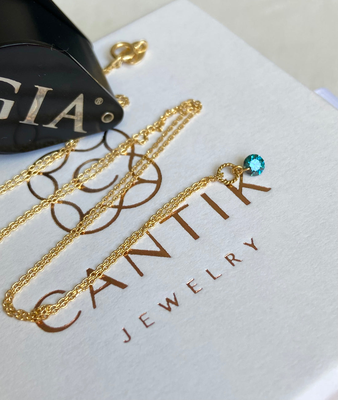 Blue Diamond Necklace, 18k Gold and Diamond Necklace, April Birthstone