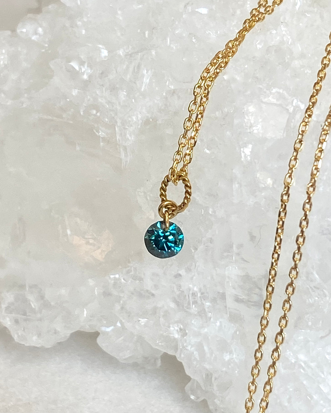 Blue Diamond Necklace, 18k Gold and Diamond Necklace, April Birthstone