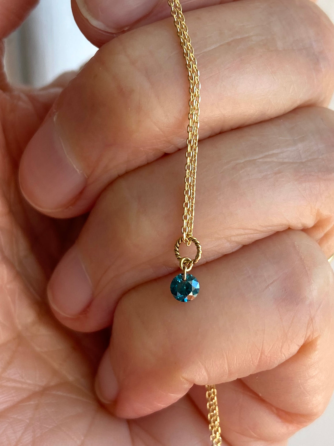 Blue Diamond Necklace, 18k Gold and Diamond Necklace, April Birthstone