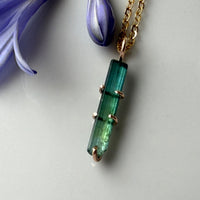 Raw Bicolor Blue Green Watermelon Tourmaline Pendant Necklace, October Birthstone