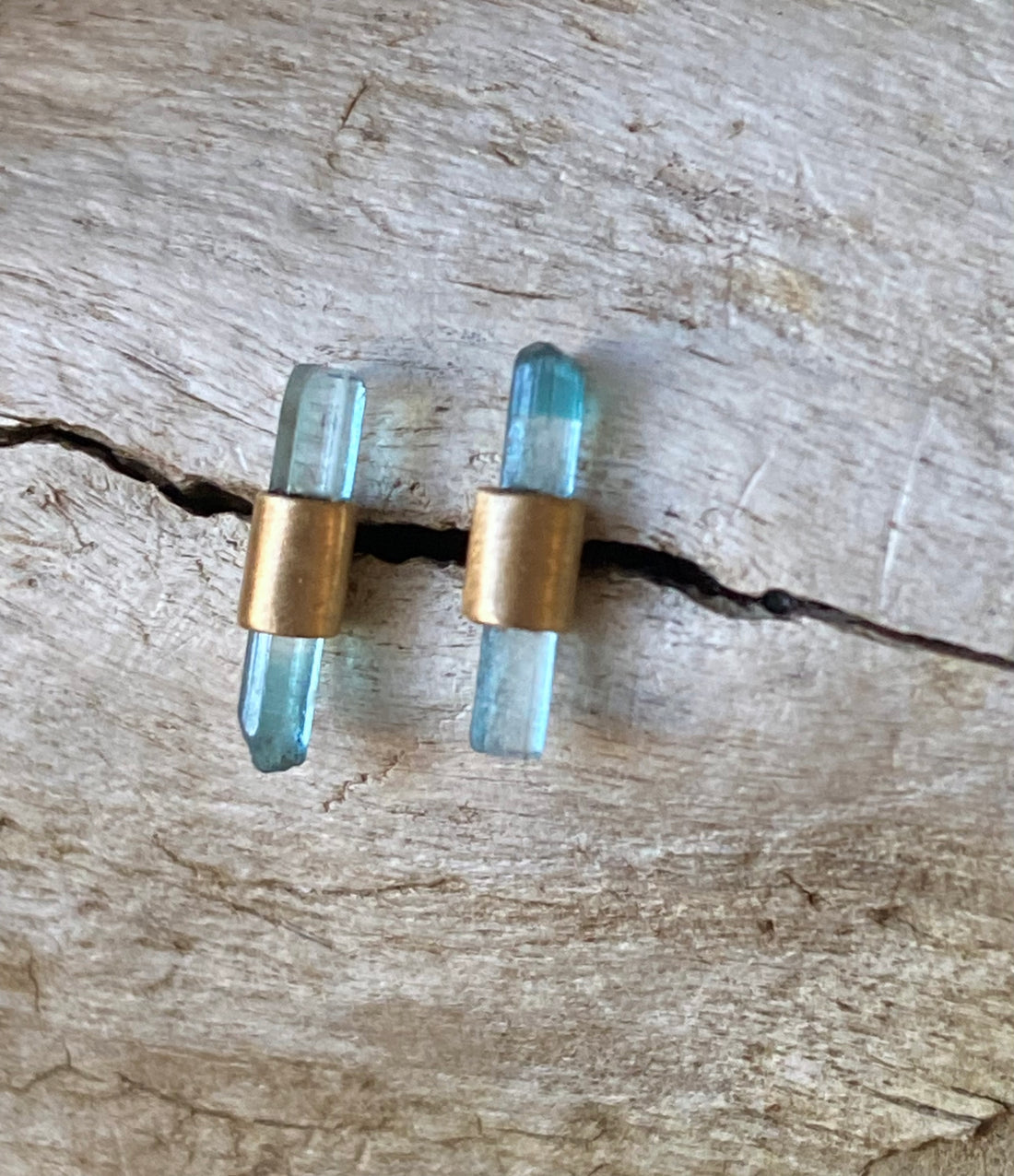 Raw Blue Tourmaline Stud Earrings, October Birthstone Earrings