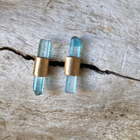 Raw Blue Tourmaline Stud Earrings, October Birthstone Earrings