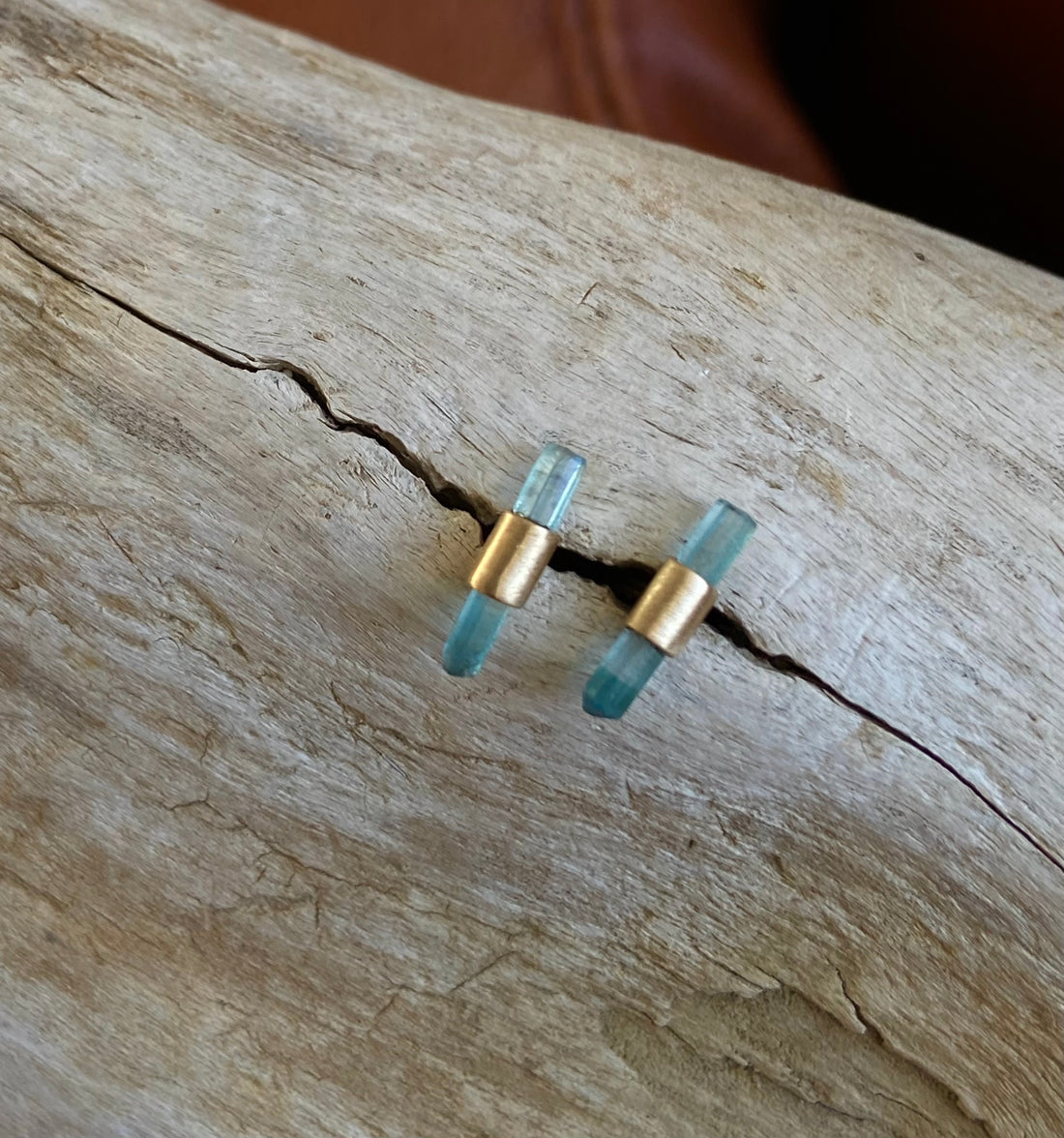 Raw Blue Tourmaline Stud Earrings, October Birthstone Earrings