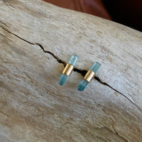 Raw Blue Tourmaline Stud Earrings, October Birthstone Earrings