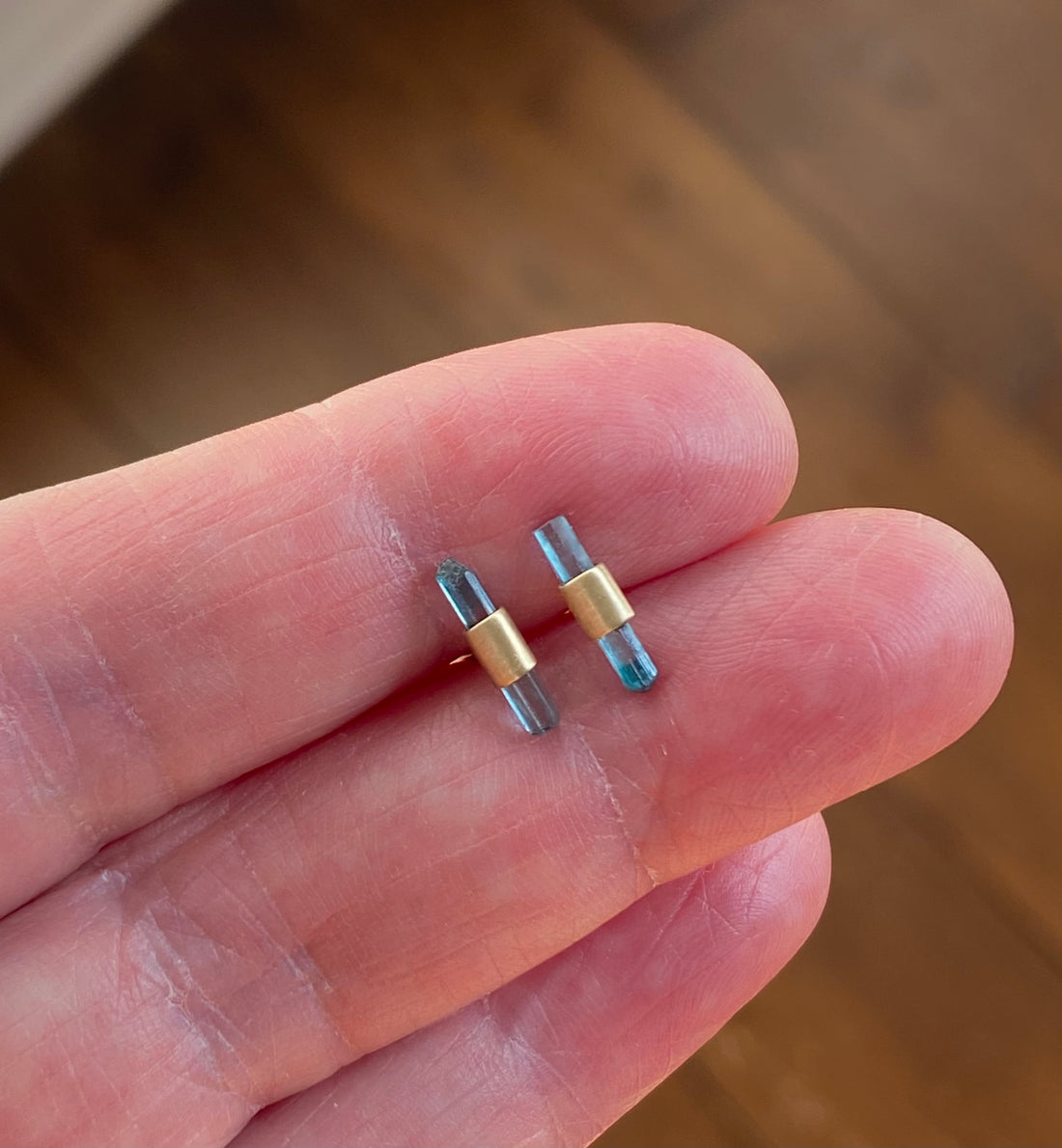 Raw Blue Tourmaline Stud Earrings, October Birthstone Earrings