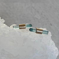 Raw Blue Tourmaline Stud Earrings, October Birthstone Earrings