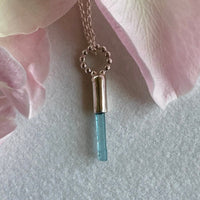 Blue Tourmaline Crystal Pendant Necklace, October Birthstone