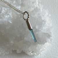 Blue Tourmaline Crystal Pendant Necklace, October Birthstone