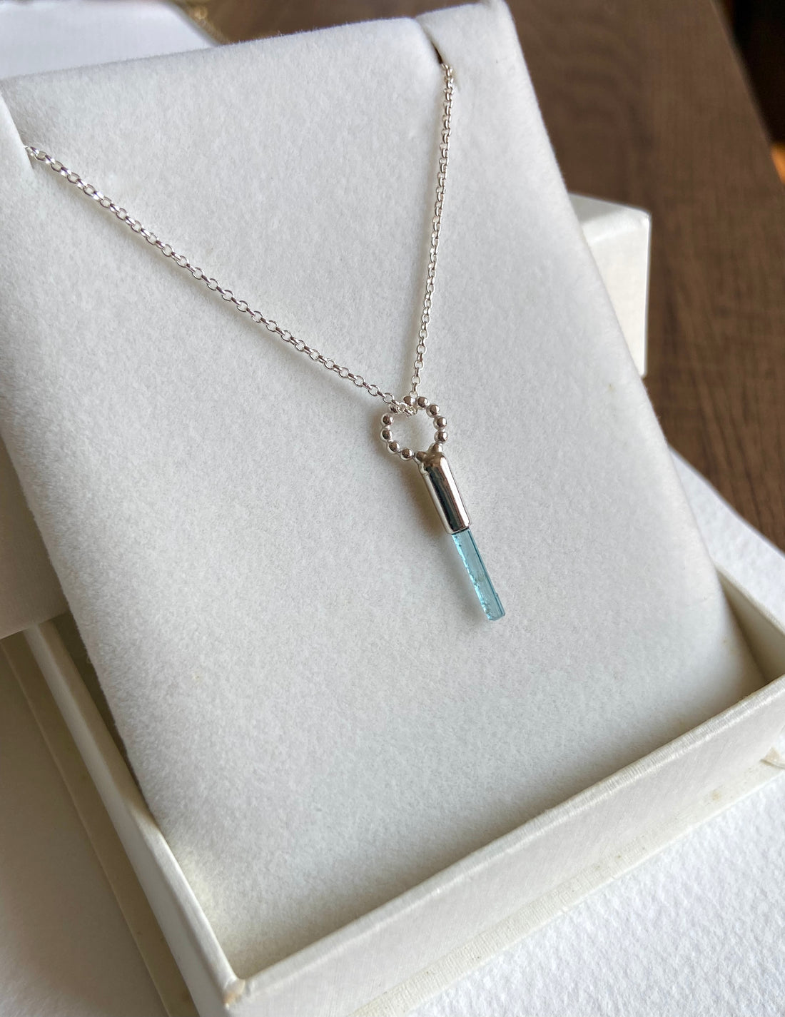 Blue Tourmaline Crystal Pendant Necklace, October Birthstone