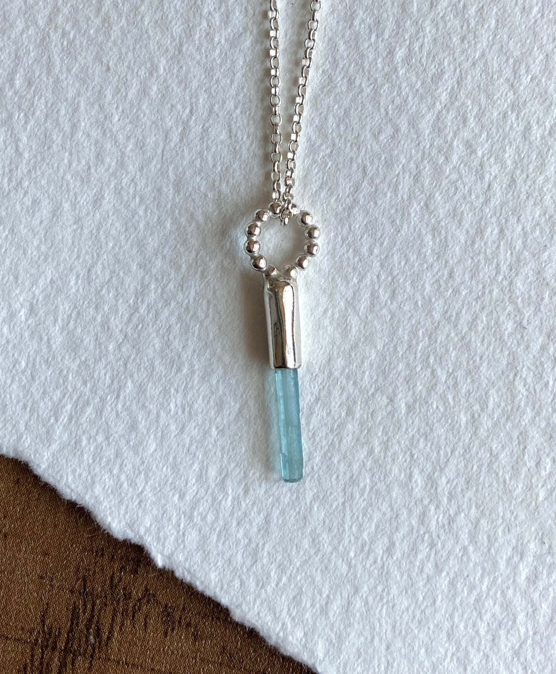 Blue Tourmaline Crystal Pendant Necklace, October Birthstone