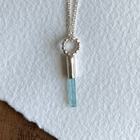 Blue Tourmaline Crystal Pendant Necklace, October Birthstone