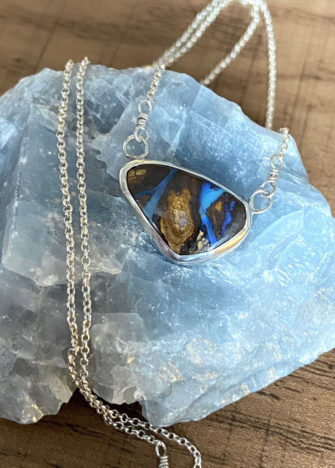 Australian Boulder Opal Pendant Necklace, October Birthstone Necklace