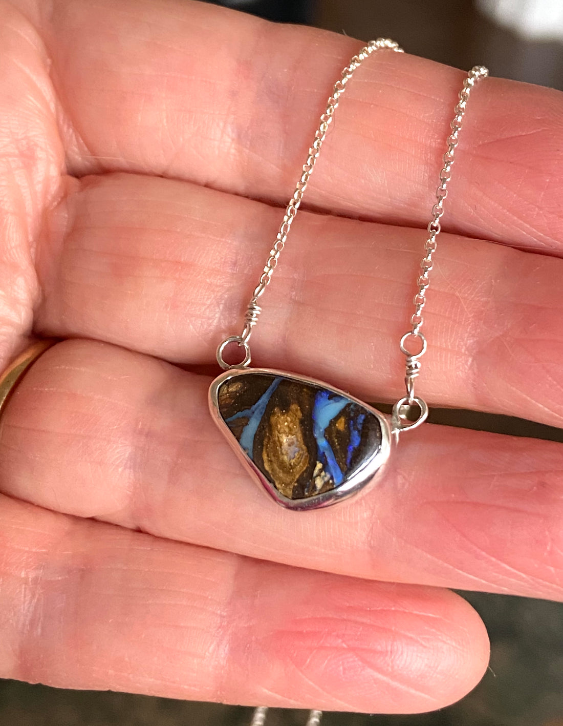 Australian Boulder Opal Pendant Necklace, October Birthstone Necklace