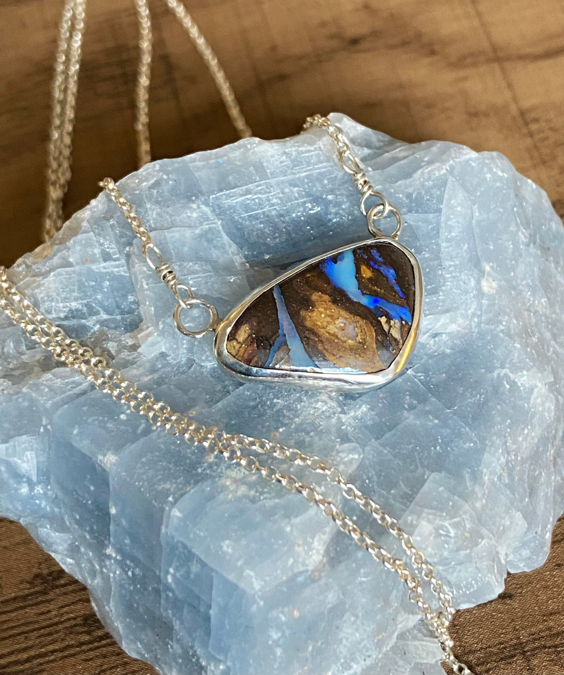 Australian Boulder Opal Pendant Necklace, October Birthstone Necklace